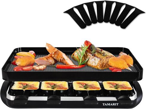 Raclette Grills TAMARIT Stainless Steel Raclette Grill Electric Grills Portable Indoor Korean BBQ Grill 1400W Cheese Grill with Non-stick Cooking Plate Cheese Pans Temperature Adjustable Keeping Warm in Kuwait