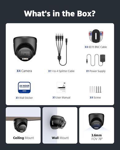 Annke 4 معبدة 1080 بكسل HD-TVI CCTV أدوات كاميرا مراقبة أمنية مع IP67 مقاومة للطقس ، رؤية ليلية اللون الذكية مع عدسة 3.6 مم in Kuwait