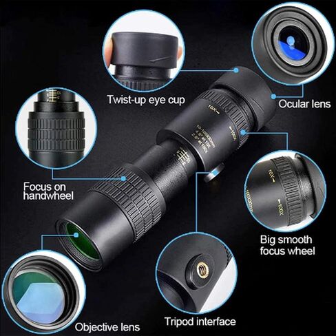 10-300 × 40 تلسكوب أحادي التكبير عالي الطاقة المحمولة مع رؤية ليلية BAK4 PRISM FMC Monocular مع محول الهاتف الذكي وطيور ترايبود in Saudi Arabia