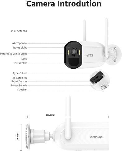 ANNKE 4MP Security Bullet Camera ، اللاسلكي المراقبة الداخلية في الهواء الطلق ، الصوت في اتجاهين ، رؤية ليلية ملونة ، اكتشاف البشر PIR ، مقاوم للطقس ، الوصول عن بُعد ، ما يصل إلى 256 جرام ، Alexa ، Alexa in Kuwait