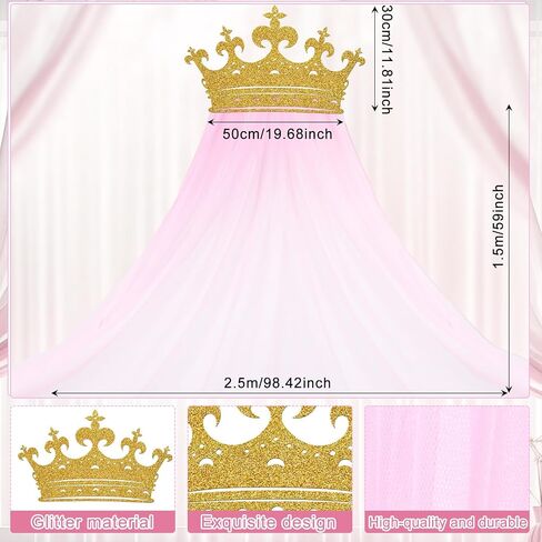 2pcs Princess Party Pink Tulle الخلفية ، زخارف الستار ، مجموعة Glitter Crown كبيرة الحجم 5 × 8 قدم خلفية شاش وردية اللون لأميرة أعياد ميلاد الأمهات عيد الزفاف دش الأطفال in Saudi Arabia