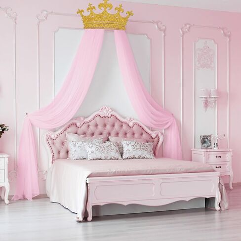 2pcs Princess Party Pink Tulle الخلفية ، زخارف الستار ، مجموعة Glitter Crown كبيرة الحجم 5 × 8 قدم خلفية شاش وردية اللون لأميرة أعياد ميلاد الأمهات عيد الزفاف دش الأطفال in Saudi Arabia