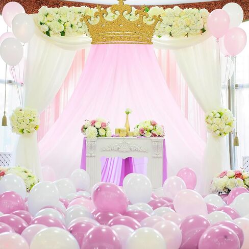 2pcs Princess Party Pink Tulle الخلفية ، زخارف الستار ، مجموعة Glitter Crown كبيرة الحجم 5 × 8 قدم خلفية شاش وردية اللون لأميرة أعياد ميلاد الأمهات عيد الزفاف دش الأطفال in Saudi Arabia