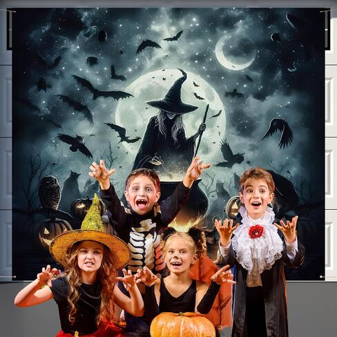 Preboun 7 x 8 ft Halloween Garage Door Cover Decorations Witch Backdrop in Kuwait