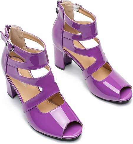 MAIERNISI JESSI Woman Gladiator Peep Toe Sandals Chunky Heels Hollow Out Zip Dress Sandals in Saudi Arabia