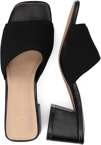 مجموعة مجلة Womens Shilin Stretch Frick Sandals Slusionals Sliped on Block Heel Open Square Toe Summer Summer in Saudi Arabia