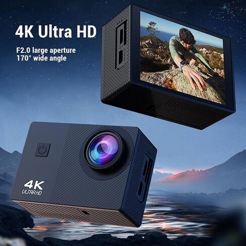 Bewinner 4K Action Camera ، Cycling Cycling Cycling Campy ، كاميرا ركوب الدراجات التي يمكن ارتداؤها مع شاشة 2.0 بوصة ، مجموعة ملحقات الخوذة in Saudi Arabia