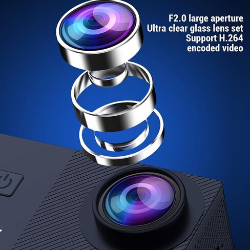 Bewinner 4K Action Camera ، Cycling Cycling Cycling Campy ، كاميرا ركوب الدراجات التي يمكن ارتداؤها مع شاشة 2.0 بوصة ، مجموعة ملحقات الخوذة in Saudi Arabia