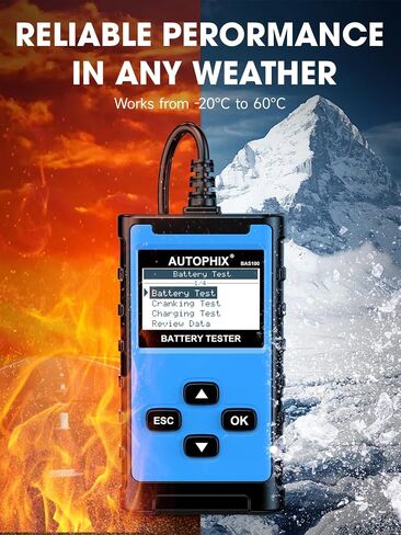 جهاز اختبار بطارية السيارة 12 فولت 24 فولت AUTOPHIX BAS100[الأسهل في القراءة] جهاز اختبار حمل بطارية السيارة 100-2000 CCA، نظام الشحن، جهاز اختبار المولد، محلل بطارية للسيارة، الشاحنة، الدراجة النارية، SUV ATV، القارب in Kuwait