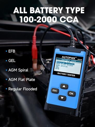 جهاز اختبار بطارية السيارة 12 فولت 24 فولت AUTOPHIX BAS100[الأسهل في القراءة] جهاز اختبار حمل بطارية السيارة 100-2000 CCA، نظام الشحن، جهاز اختبار المولد، محلل بطارية للسيارة، الشاحنة، الدراجة النارية، SUV ATV، القارب in Kuwait