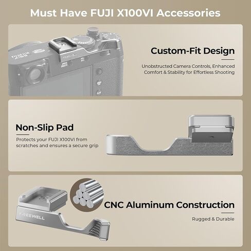FREEWELL Thumb Grip for Fuji X100VI with Cold Shoe Mount (Silver) in Saudi Arabia