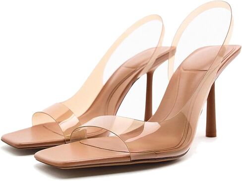 نساء صافي المربع المربع المفتوح أخمص القدمين الصنادل Slingback Slingals مثير شفاف الأشرطة في الكاحل مريح الكعب الصنادل الحفلات حفل زفاف مضخات الأحذية in Kuwait
