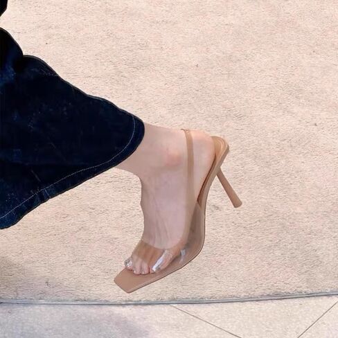نساء صافي المربع المربع المفتوح أخمص القدمين الصنادل Slingback Slingals مثير شفاف الأشرطة في الكاحل مريح الكعب الصنادل الحفلات حفل زفاف مضخات الأحذية in Kuwait