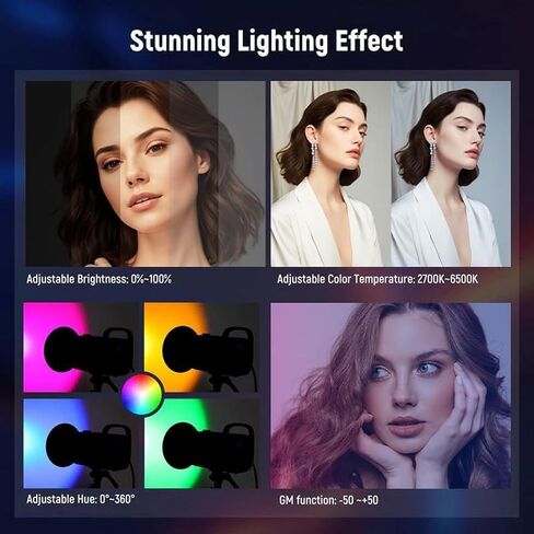 ضوء الفيديو المحمول المحمول باليد ، ضوء فيديو ملون RGB ، 2500K -6500K درجة حرارة اللون القابلة للتعديل ، بطارية 10000 مللي أمبير في الساعة ، مدونة ، تصوير ، استوديو ، مباشر ، جمال (مقبض أسود وضوء ترايبود مخصص) in Saudi Arabia