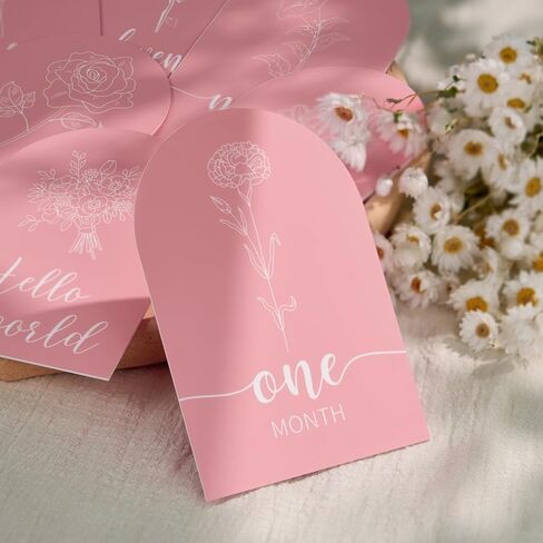 Pink Baby Monthly Monterson - Arch Double Printed Acrylic Milestone Cards for Baby Abort of Newborn Boy & Girl ، Hello World Sign Baby Year Photo Props in Kuwait