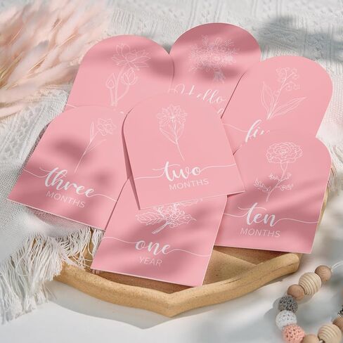 Pink Baby Monthly Monterson - Arch Double Printed Acrylic Milestone Cards for Baby Abort of Newborn Boy & Girl ، Hello World Sign Baby Year Photo Props in Kuwait