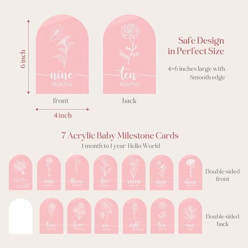 Pink Baby Monthly Monterson - Arch Double Printed Acrylic Milestone Cards for Baby Abort of Newborn Boy & Girl ، Hello World Sign Baby Year Photo Props in Kuwait