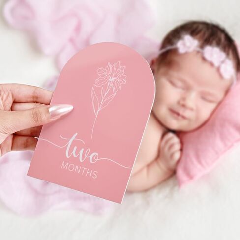Pink Baby Monthly Monterson - Arch Double Printed Acrylic Milestone Cards for Baby Abort of Newborn Boy & Girl ، Hello World Sign Baby Year Photo Props in Kuwait