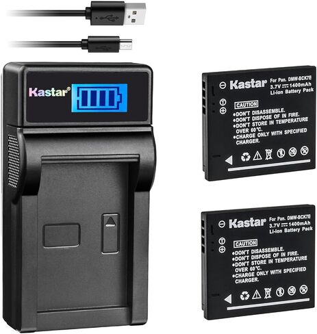 Kastar Battery (X2) وشاحن USB Slim Slim لـ Panasonic DMW-BCK7 ، DMW-BCK7E و LUMIX DMC-FH25 FH27 DMC-FP5 FP7 DMC-FS16 FS18 FS22 FS35 FS37 DMC-S1 S2 DMC-TS25 in Saudi Arabia