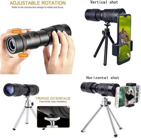 4K 10-300x40mm Super Teapto Zoom Monocular Telescope Vision Lighting Light Monocular مع حامل الهواتف الذكية وترايبود لمشاهدة الطيور in Saudi Arabia