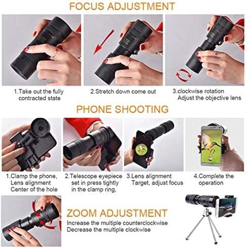 4K 10-300x40mm Super Teapto Zoom Monocular Telescope Vision Lighting Light Monocular مع حامل الهواتف الذكية وترايبود لمشاهدة الطيور in Saudi Arabia