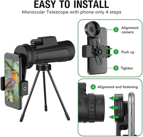 12x50 HD Waterproof Monocular High Power BAK4 FMC Prism Telescope with Smartphone Holder and Adjustable Tripod for Mobile Phone for Bird Watching Hiking Camping Monocular Telescope in Saudi Arabia