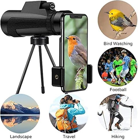 12x50 HD Waterproof Monocular High Power BAK4 FMC Prism Telescope with Smartphone Holder and Adjustable Tripod for Mobile Phone for Bird Watching Hiking Camping Monocular Telescope in Saudi Arabia