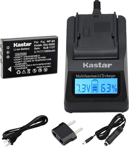 Kastar Ultra Fast Charger Kit و NP60 Battery (1 pack) لـ HP Photosmart R07 R507 R607 R607V R607XI R707 R707V R707XI R717 R725 R727 R817 R817V R817XI R818 R967 in Saudi Arabia
