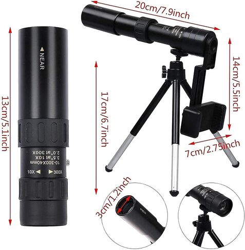 4K 10-300x40mm Telephoto Zoom Monocular Telescope مع حامل الهواتف الذكية وترايش ترايبود in Saudi Arabia
