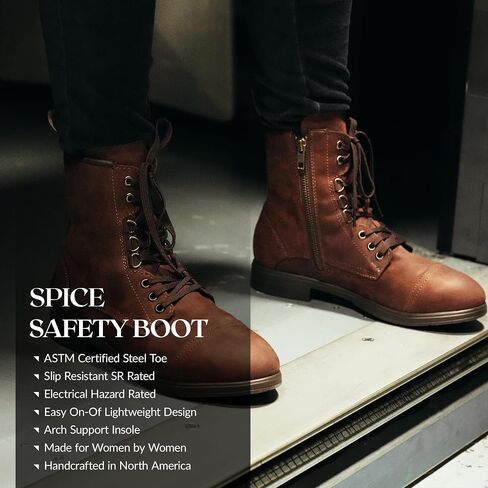 Xena Workwear Spice EH Steel Toe Women's Combat Work Boots, Slip Resistant, ASTM F2413 Certified, OSHA Compliant, Electrical Hazard EH in Saudi Arabia