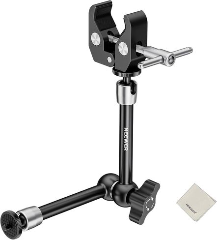 NEEWER 9.8"/25cm Magic Arm with Super Clamp & Cleaning Cloth, 1/4" & 3/8" Threads for Flash/LED Light/Microphone/DSLR Camera Monitor Compatible with SmallRig Camera Cage, Max Load: 4.4lb/2kg, ST25C in Saudi Arabia