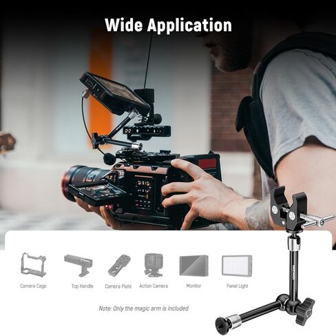 NEEWER 9.8"/25cm Magic Arm with Super Clamp & Cleaning Cloth, 1/4" & 3/8" Threads for Flash/LED Light/Microphone/DSLR Camera Monitor Compatible with SmallRig Camera Cage, Max Load: 4.4lb/2kg, ST25C in Saudi Arabia