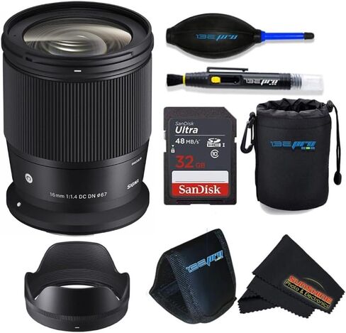 Sigma 16mm F1.4 DC DN عدسة معاصرة لـ Canon RF مع حزمة Sunshine Photo Bass - 4 سنوات ضمان الشركة المصنعة الولايات المتحدة الأمريكية in Kuwait