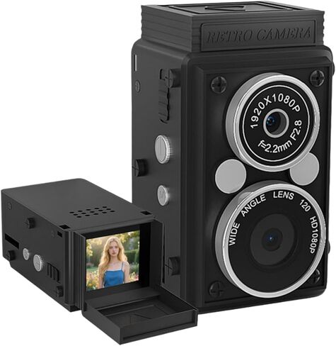 Tangxi Mini Vintage Digital Camera ، Portable TLR Point و Shoot Retro Camera ، صور 12 ميجابكسل ومقاطع فيديو 1080p FHD ، ضبط تلقائي للصورة ، فلاش LED ، للمبتدئين المراهقين البالغين in Saudi Arabia