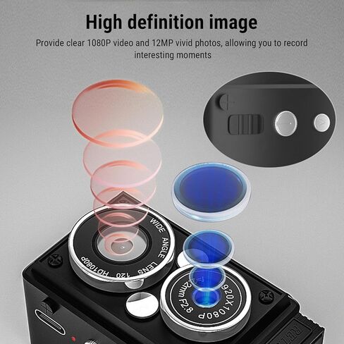 Tangxi Mini Vintage Digital Camera ، Portable TLR Point و Shoot Retro Camera ، صور 12 ميجابكسل ومقاطع فيديو 1080p FHD ، ضبط تلقائي للصورة ، فلاش LED ، للمبتدئين المراهقين البالغين in Saudi Arabia
