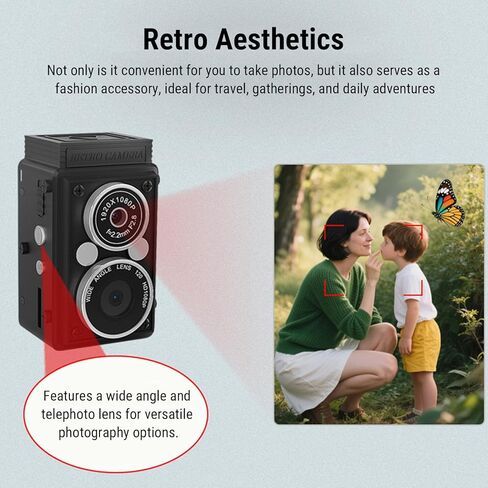 Tangxi Mini Vintage Digital Camera ، Portable TLR Point و Shoot Retro Camera ، صور 12 ميجابكسل ومقاطع فيديو 1080p FHD ، ضبط تلقائي للصورة ، فلاش LED ، للمبتدئين المراهقين البالغين in Saudi Arabia