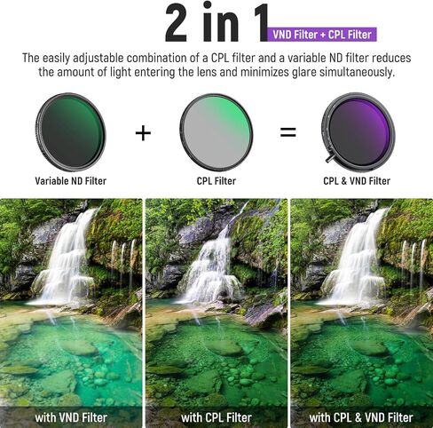 Neewer 58mm Colors True Colors متغير ND و CPL مع مضرب ، ND3-64 (1.5-6 توقف) ، 2 في 1 الكثافة المحايدة محدودة ومرشح CPL ، إطار الزجاج البصري/الألومنيوم متعدد المغلفة متعدد المغلفة in Kuwait