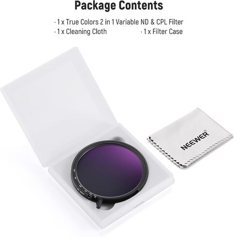 Neewer 58mm Colors True Colors متغير ND و CPL مع مضرب ، ND3-64 (1.5-6 توقف) ، 2 في 1 الكثافة المحايدة محدودة ومرشح CPL ، إطار الزجاج البصري/الألومنيوم متعدد المغلفة متعدد المغلفة in Kuwait
