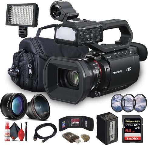 Panasonic AG-X20ED Professional Compact 4K Camcorder مثالية للبث والبث والفيديو للأحداث (AG-X20ED/CX20) + 64GB CART + FILTER KIT + WIDE Angle Lens + BAG + LED LIGHT + CARD READER + in Kuwait