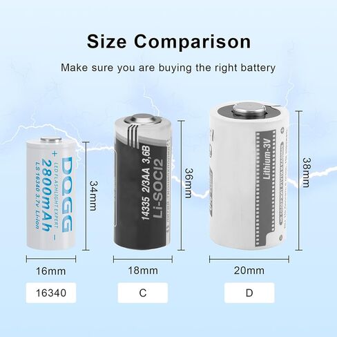 16340 بطارية قابلة لإعادة الشحن 3.7 فولت ، بطارية الليثيوم العلوية 2800 مللي أمبير في الساعة لمصابيح الكاميرات الأمامية لوحات مفاتيح الكاميرات ، إلخ (شاحن ، 4 خلايا) in Kuwait