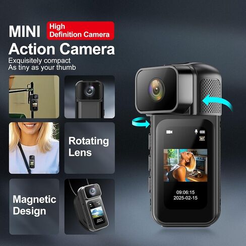 Body Worn Camera 2.7K HD, with Magnetic Lanyard, 170° Lens 100Min Recording, Wearable for Daily Use (Black) in Saudi Arabia
