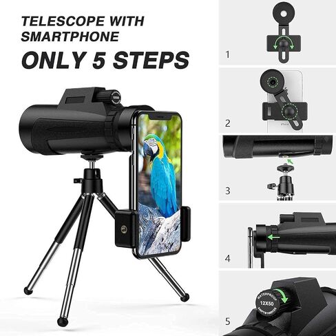 Telescope 12x50 عالي الطاقة أحاديات متوسطة الحجم مع حامل الجيب ومقاوم للماء ترايبود للهاتف الذكي Clear Bak4 لمشاهدة الطيور لمباراة التلسكوب أحادي اللون in Saudi Arabia