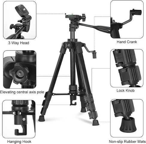 JEPPO 46.85" Lightweight Adjustable Aluminum Tripod for Laser Level, with Bubble Level, 1/4"-20 Thread Interface, 3-Way Swivel Pan Head in Saudi Arabia
