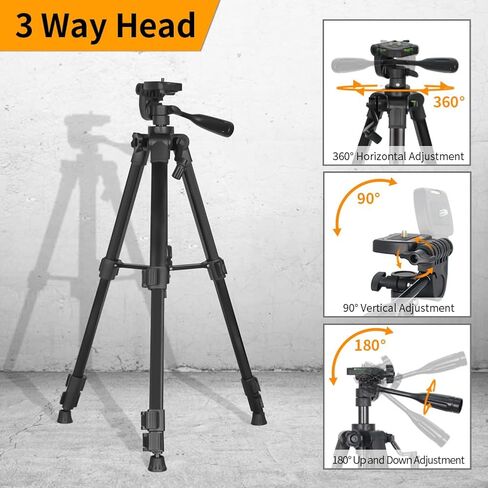 JEPPO 46.85" Lightweight Adjustable Aluminum Tripod for Laser Level, with Bubble Level, 1/4"-20 Thread Interface, 3-Way Swivel Pan Head in Saudi Arabia