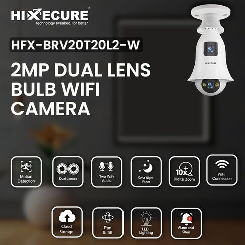 4MP (2MP+2MP) Dual Lens Bulb WiFi Camera-اكتشاف النقل ، الرؤية الليلية ، الصوت ثنائي الاتجاه ، التثبيت السهل | دعم التخزين السحابي | عموم وميل | صوتي ثنائية | 10x التصغير الرقمي in Kuwait