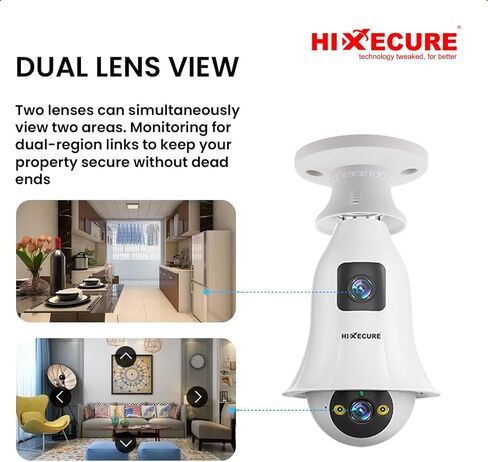 4MP (2MP+2MP) Dual Lens Bulb WiFi Camera-اكتشاف النقل ، الرؤية الليلية ، الصوت ثنائي الاتجاه ، التثبيت السهل | دعم التخزين السحابي | عموم وميل | صوتي ثنائية | 10x التصغير الرقمي in Kuwait