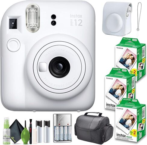 FUJIFILM INSTAX MINI 12 Instant Camera Clay White Bundle with Instant Film 60 Photo Sheets with Camera Case and Accessories Ideal Gift for Kids, Teenage Girl & Adults in Saudi Arabia