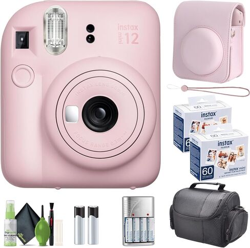 FUJIFILM INSTAX MINI 12 Film Camera Blossom Pink with Fuji Value Pack Instant Film - 60 Photo Sheets with Camera Case and Accessories Ideal Gift for Kids, Teenage Girl & Adults in Saudi Arabia