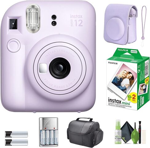 Fujifilm Instax Mini 12 Camera Camera Lilac Purple Bundle مع فيلم فوري 20 ورقة صور مع علبة الكاميرا والملحقات هدية مثالية للأطفال ، فتاة في سن المراهقة والكبار in Saudi Arabia