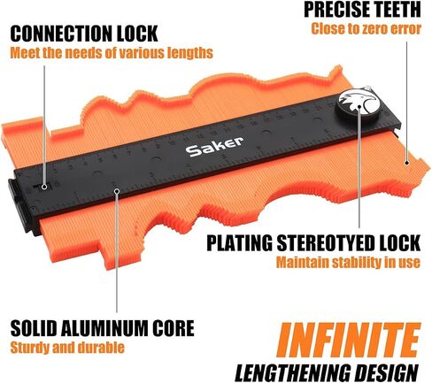 Saker Contour Gauge Profile Tool- Adjustable Lock-Precisely Copy Irregular Shape Duplicator - Must Have Tool for DIY Handyman, Construction (BLACK+10INCH) in Saudi Arabia